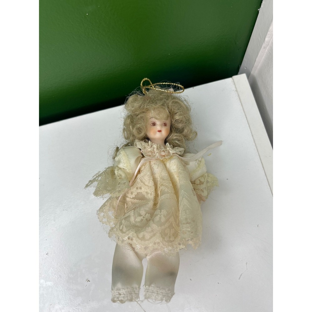 Vintage 1984 Kurt S Adler Porcelain Angel Christmas Ornament Lace Cream Gold - Picture 2 of 6